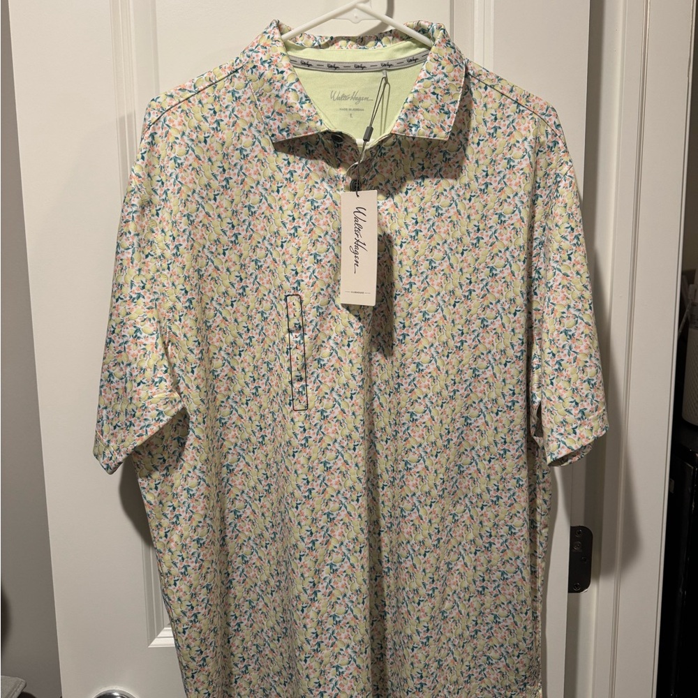 Walter Hagen Men's Performance 11 Novelty Print Golf Polo- White Lemons
